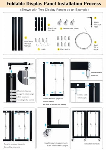 Innovz Movable Folding Display Rack for Painting Exhibition, Metal Advertising Shelf Rack Billboard, Freestanding Photography Display Stand, Multi-fold Poster Stand(1pc,80x180cm(31 1/2" x70 7/8"))