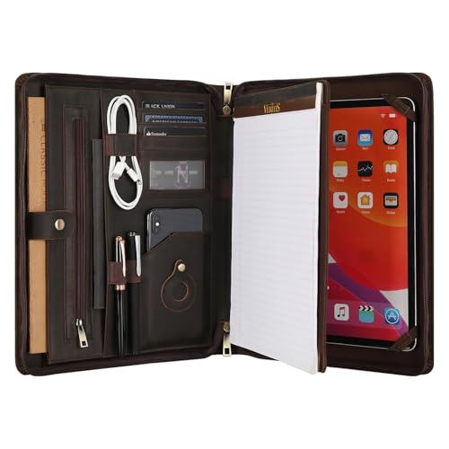 Leather Portfolio for 13-in iPad Pro M4/M5 & 13-in iPad Air M2/M3, Leather Padtfolio with ipad Holder for Letter Size Notepad, Personalized Padfolio for Men - Dark Khaki