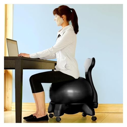 OneGrifN Yoga Ball Chair,Yoga Ball，Exercise Ball, Yoga Ball Chair Extra Thick Yoga Ball Seat for Office Ergonomic Fitness Ball Chair with Wheels & Back Support Stability Desk Ball