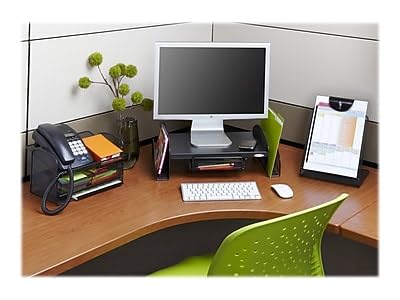Safco Onyx Phone and Utility Tray with Drawer, Desktop Organizer, Durable Steel Mesh Construction, Black
