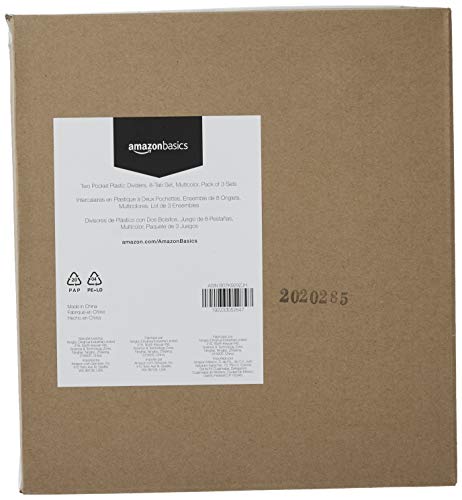 Amazon Basics Tab Dividers for 3 Ring Binder, Two Pocket, Letter Size, 36 Count, Multicolor