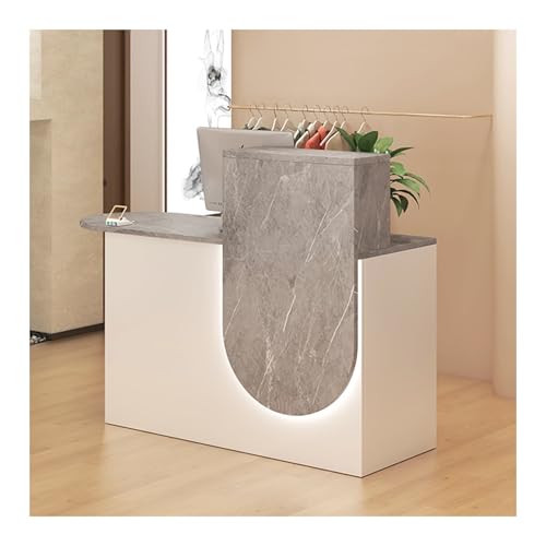 ZHENGQIAN Reception Desk,Modern Reception Desk Reception Desk with Counter,Curved Design,Reception Desk with Counter,with LED Light Strip,for Lobby Beauty Salon(A,LEFT-120cm/39.4in)