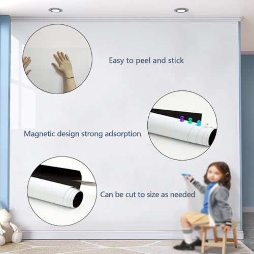 Removable Sticky whiteboard Film, Magnetic Dry Erase Whiteboard Paper Peel and Stick White Multiple Sizes(31.5x39.4in(80x100cm))