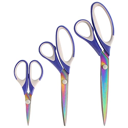 JubileeYarn Titanium Softgrip Scissors Set for Sewing, Arts, Crafts, Office - Blue - 30 Sets of 3