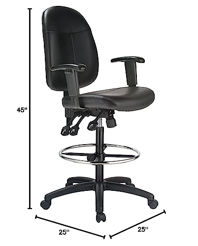 Harwick Extended Height Black Leather Drafting Chair with Adjustable Arms