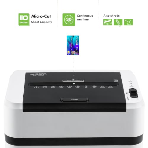 Aurora High Security AU110MB 110-Sheet Auto Feed Micro-Cut Paper and Credit Card Shredder with 4 Gallon Pullout Basket / 30 Minutes/Security Level P-4 (White/Black)