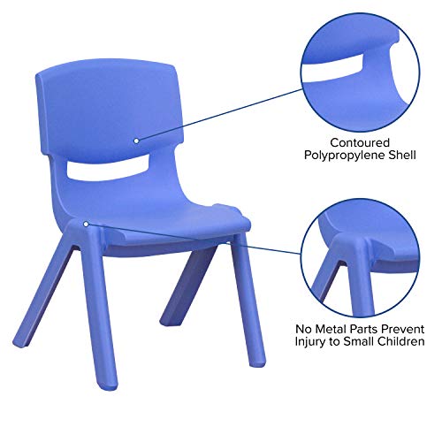 EMMA + OLIVER Blue Plastic Stackable School Chair, 10.5" Seat, 4-Pack
