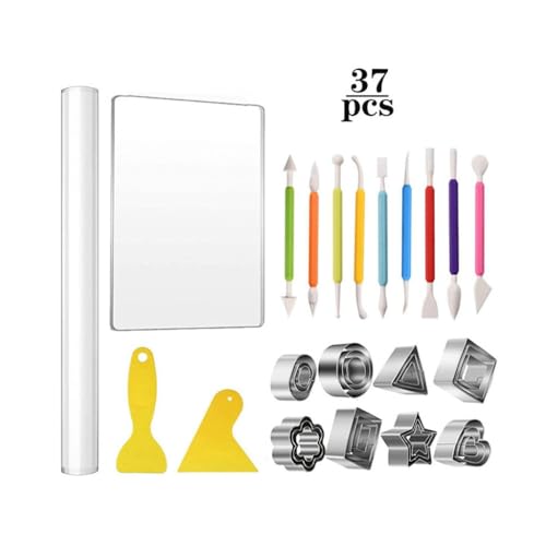 UOHLCX Polymer Clay Auxiliary Tools 37 Sets Fondant Carving Metal Geometric Molds Press Combined