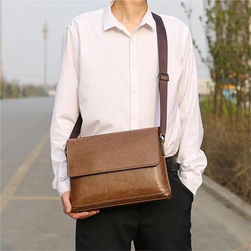 Briefcase Travel Bags PU Leather Handbag Cross Body Bag Mens Carry Tote Large Capacity(Black)