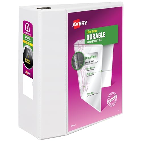 Avery(R) Durable View 3 Ring Binder, 5 Inch EZD Rings, 1 White Binder (09901)