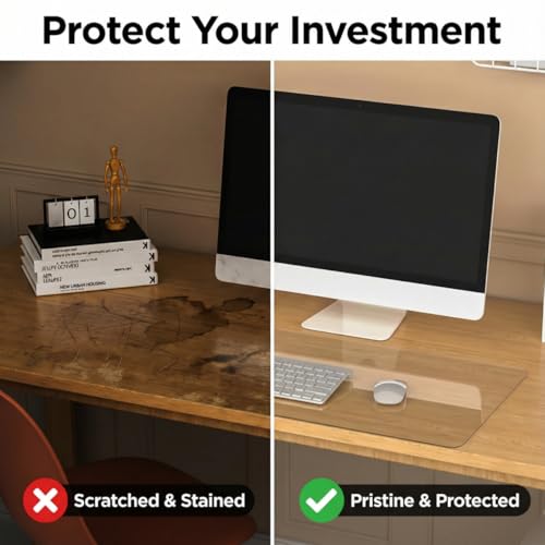 ACFBGFV Clear Desk Protector Pad Blotters 27x60 in Plastic Desktopper Writing Surface Cover Desk Mat Mouse Pad for Office Home Laptop Computer Tabletop Keyboard Mat Easy Clean Waterproof 2.5 mm