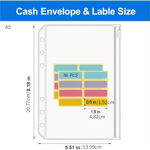 12 Pcs Clear PVC Zippered Binder Pocket, A5/A6 Size, File Storage with Tabs - Durable and Versatile Organizer Accessory Small Business Essentials(A5)