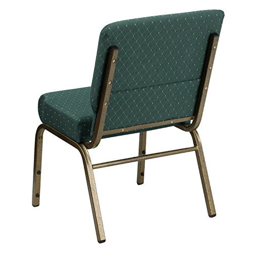 Flash Furniture 4 Pack HERCULES Series 21''W Stacking Church Chair in Hunter Green Dot Patterned Fabric - Gold Vein Frame