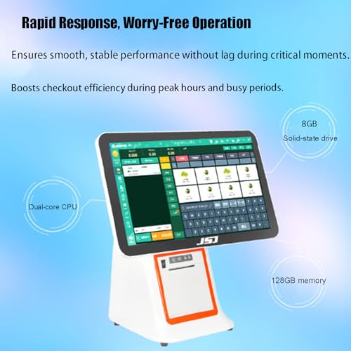 JIMINHUIXIN Touch Screen POS Monitor, Cash Register System with 15.6 Inch Rotatable Display, i5+8GB+128GB, Built-in 58mm Printer for Small Business
