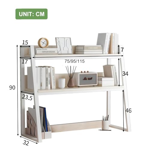 DLYZAYE White Desk Hutch Dorm, Desktop Bookshelf for Computer Desk, Dorm Room Desk Hutch, Ladder Desktop Shelf for Home, Dorm, Office SuppliesWhite M