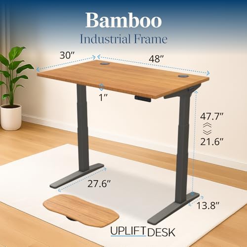UPLIFT DESK Bamboo (48 x 30 inch) Standing Desk 2-Leg V3 Adjustable Stand Up C-Frame (Indus.), Advanced Keypad, Wire Grommets, Wire Tray, Rocker Board