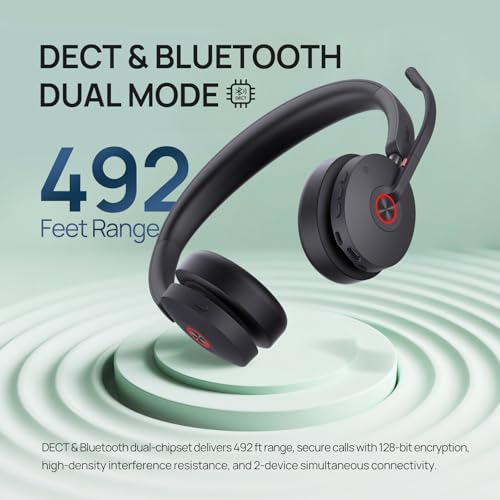 Yealink WH68 Hybrid Wireless Headset with Noise Cancelling Mic for Office