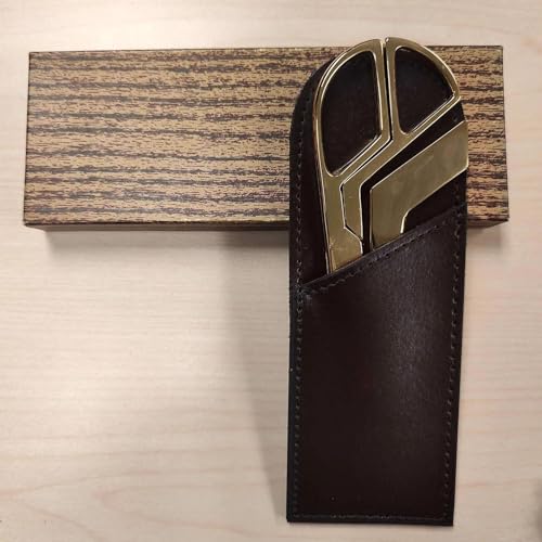 DACASSO Brown Bonded Leather Mini Library Set- Made in Italy - Luxury Executive Decor and Office Essential - Sturdy Leather Sleeve with Gold-Plated Polished Letter Opener and Pair of Scissors.