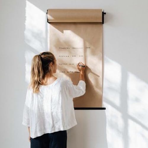 Kraft Paper Roll with a Cutter Kit, Hanging Paper Dispenser Wall Mounted/Menus Grocery List Writing Tablet, for Restaurant Kindergarten Kitchen (Size : Black Frame Wide 37cm/14.6in)