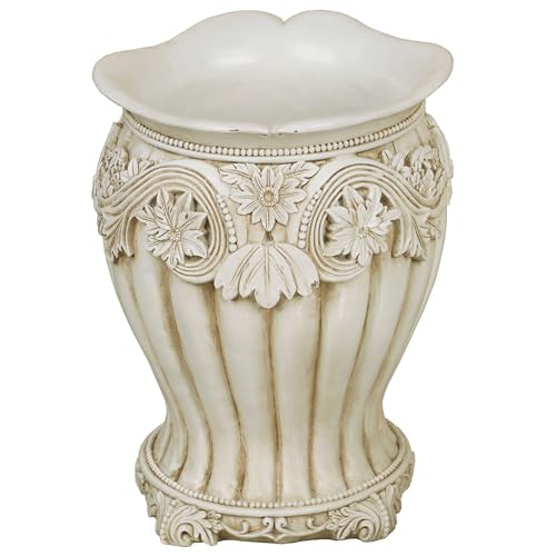 Touch of Class Flowering Medallion Wastebasket - Resin - Antique Ivory - Painted by Hand Container for Bathroom, En Suite, Kitchen - Functional Accessory