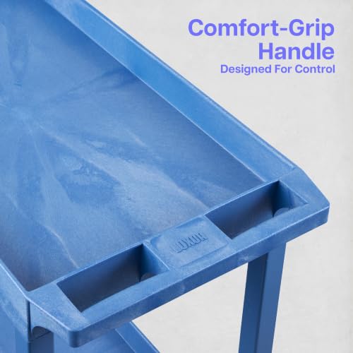 Luxor Three Shelf Heavy Duty High Capacity Tub Cart with Handle - 18"D x 35.25"W x 37.25"H, Plastic, Blue