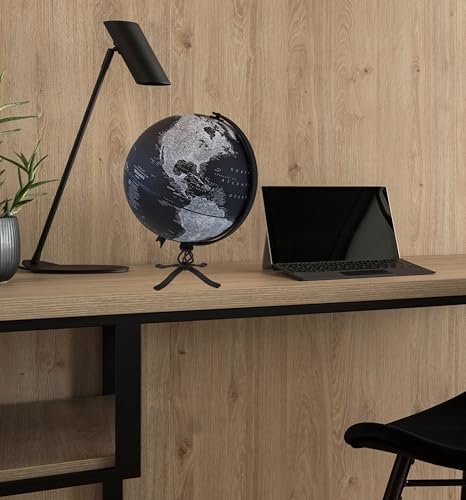 Replogle Hamilton – Replogle Designer Series Globe, Black Ocean World Globe, Rustic Black Steel Stand, Raised Relief, Designed for Modern Industrial Decor (12"/30 cm diameter)