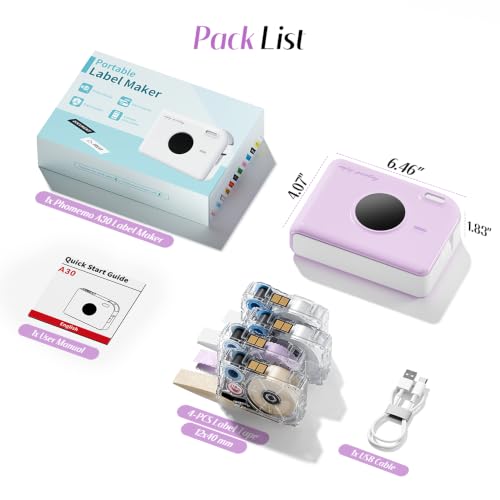 Phomemo Ribbon Printer, A30 Bluetooth Mini Label Maker Machine with 4 Tapes, Portable Ribbon Label Printer with Waterproof Labels, Rechargeable for Gift Wrap, Cloth Name Tag, in/Outdoor Use