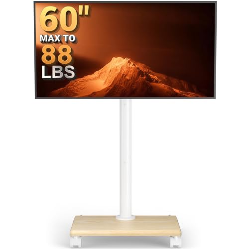 Perlegear Rolling TV Stand with Wheels for 32-60 Inch TVs，Wooden Base