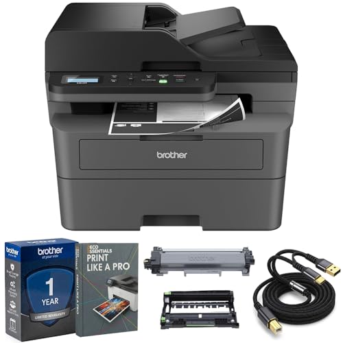 Brother DCP-L2640DW Wireless Monochrome Laser All-in-One Printer, Print Scan Copy, 34 PPM Duplex Printing, 50-Sheet ADF, Ethernet & Mobile Printing, USB Printer Cable and Print Like a Pro eBook Bundle