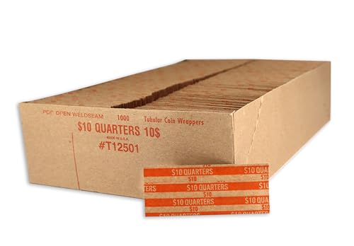 Huron Flat Coin Wrapper, Quarter Rolls $10 Orange (20,000 pcs)