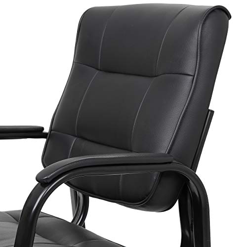 LEMY Waiting Room Chairs, Leather Guest Chair with Padded Arms, Reception Desk Chair for Home Office, Meeting, Conference, Black