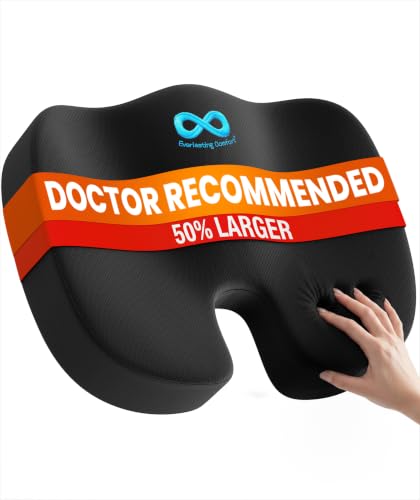 Everlasting Comfort Doctor Recommended Memory Foam Seat Cushion for Office Chairs & Car - Ergonomic Office Desk Accessories - Cushions for Tailbone Pain Relief, Sciatica (Black, X-Large)