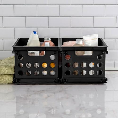 Sterilite Mini Crate, Stackable Storage Bin with Handles, Black, 36-Pack