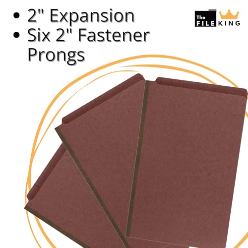 The File King Classification Folders 2 Dividers Legal Size - 10 Pack, Brick Red Pressboard | End Tab Legal File Folders with Prongs | Made in America | 2" Expansion for Shelf Filing | 6 Fasteners