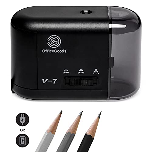 OfficeGoods Electric Pencil Sharpener, Battery or Cord Powered, Black