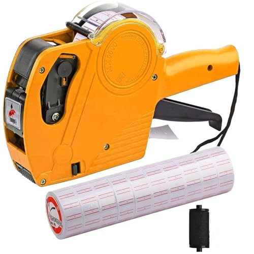 MX-5500 8 Digits Tag Gun with 4000 Sticker Labels and 1 Ink Coding Machine Labelling Gun Kit for Retail Stores(Yellow)