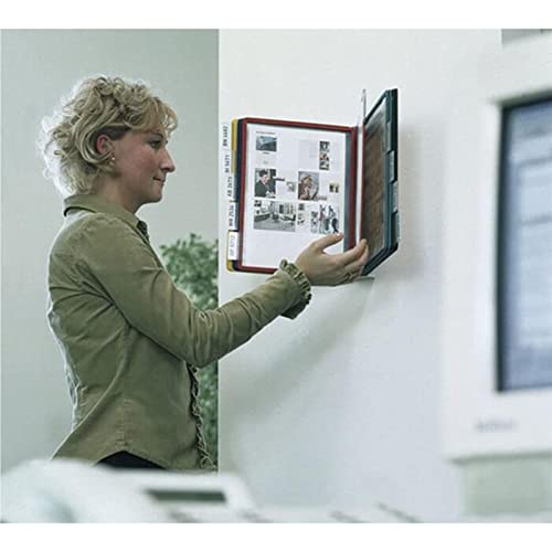 JDXQBLD Wall Mount Reference Organizer - Catalog Display Rack, 20 Double-Sided Displays Pockets, Desktop Reference and Displays System, Letter-Size Desktop Flip Display Folder,Red