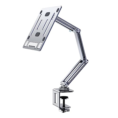 Book Stand for Reading with Clamp, Hands Free Book Holder Stand, Angle Adjustable, Ergonomic Design, Portable, Foldable, Elastic Book Holder, for Projector, Online Learning, Home Offi(Color:Silver-02)