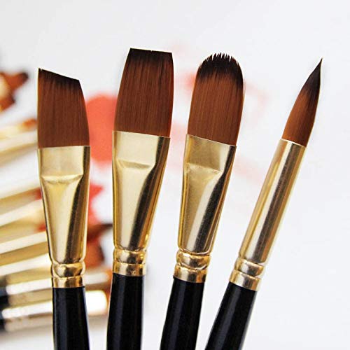 HBJWOV 5Pcs Artist Wood Handle Paint Brush Set Drawing Acrylic Oil Painting Pen Nylon Hair Painting Brush(Oblique)