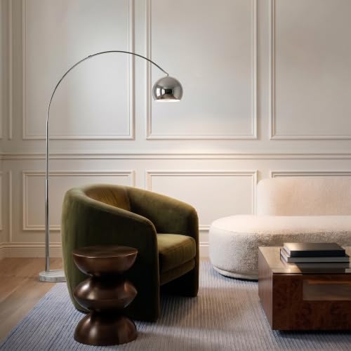 Brightech Olivia Floor Lamp - Chic Arc Lamp with Rounded Spolight Head and Marble Base for Living Room, Tall Standing Lamp with LED Light Bulb for Bedroom Reading, Boho Home Decor for Office - Chrome