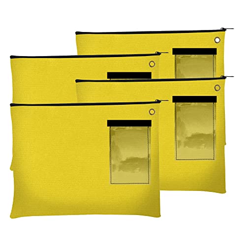 BankSupplies Canvas Zipper Bags | 14W x 11H | Set of 4 | Large Storage Bags | Grommet for Zip Tie & Padlock | 5W x 3H Framed Cardholder | Zipper Closure | Bank Bags