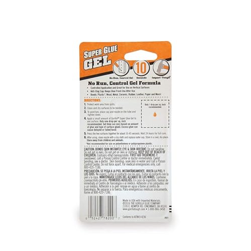 Gorilla Super Glue Gel, Two 3 Gram Tubes, Clear, (Pack of 10)