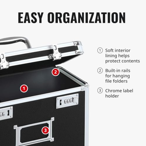 Vaultz Locking File Organizer Box with Combination Lock, Letter Size 14" x 7" x 12.19", Black