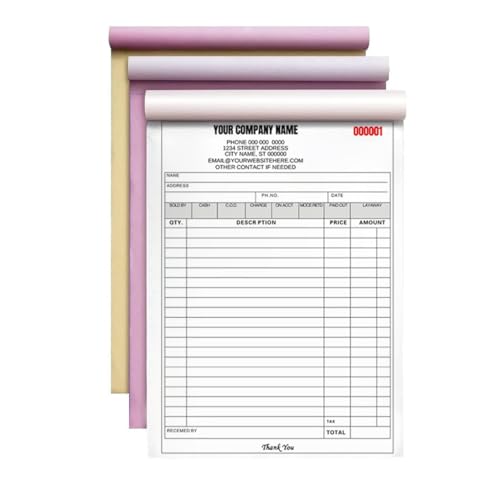 Custom NCR Duplicate Forms: Invoices, Receipts, Work Orders, Sales Orders, Purchase Orders, Estimates, Quotes, with Your Company Name,Address,3-Part /2-Part (Template 1, 11.8x8.3in/30 * 21cm)