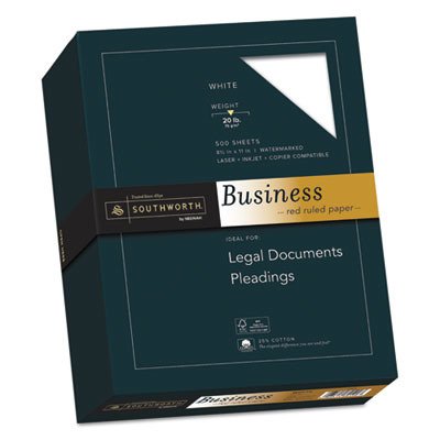 Southworth 25% Cotton Business Paper, 20 lbs., 8-1/2 x 11, White w/Red Rules, 500/Box
