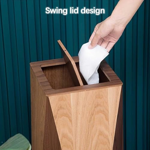 Drsyffsup Walnut Wood Narrow Garbage Bin | Office Trash Cans for Near Desk | Durable Diamond Shaped Trash Can | Rubbish Container Paper Basket Garbage Cans with Lids | Bathroom Bedroom Wastebasket