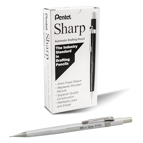 Pentel Sharp Mechanical Pencil, (0.5mm), Metallic Silver Barrel, Box of 12 (P205Z)
