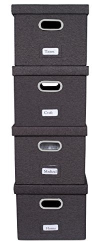 Internet's Best Collapsible File Storage Organizer with Lid - Decorative Linen Filing & Storage Office Box – Hanging Letter/Legal Folder – Home Office Bins Cabinet – Charcoal Container - 6 Pack