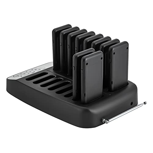 Restaurant Pager System, Wireless Customer Service Calling System with 10 Pagers, 2625ft Range Buzzer for Cafes, Food Trucks, Hospitals, Vibration Flash Beep Alert