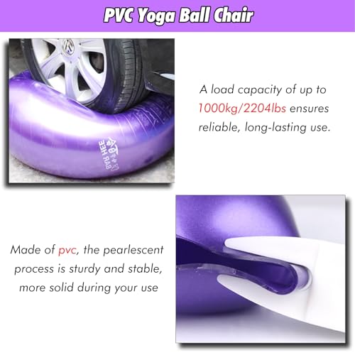 SRNSAEB Exercise Ball Seat for Office Desk Height, Ergonomic Balance Ball Chair Stool for Home/Office/School/Gym/Prolonged Sitting, Height Adjustable Pilates Yoga Ball Chair(Purple,65cm(25 3/5in))